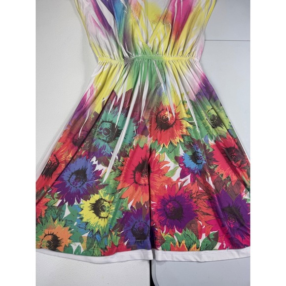 Belinda Rainbow Sunflower Dress V-Neck Sleeveless Summer Made in USA L - Picture 5 of 10
